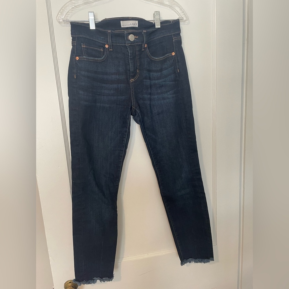 Loft modern skinny jean with fringe bottoms